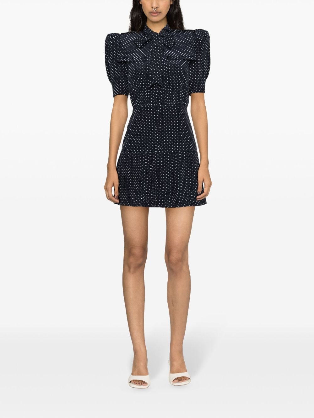 Blue navy polka dot pleated dress women ALESSANDRA RICH